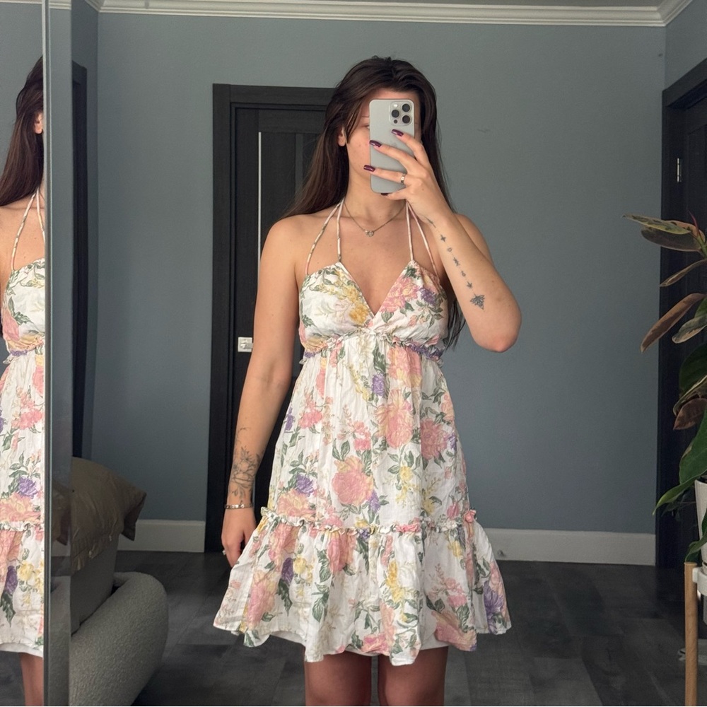 H&M Floral Halter Dress - White and Pink